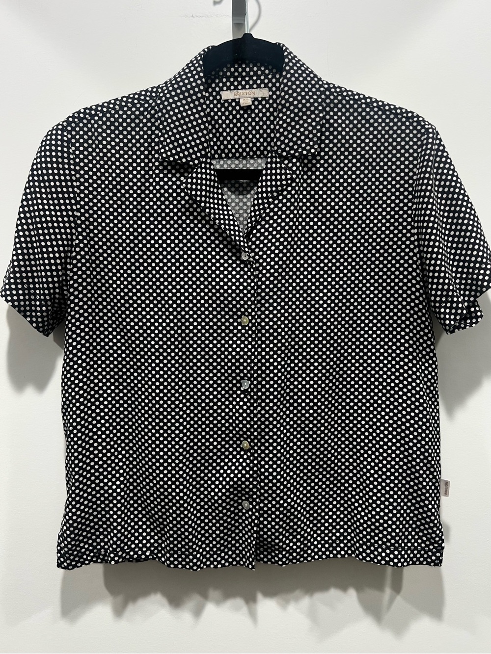 Brixton Black Short-Sleeve Button-Up Shirt with White Polka Dots